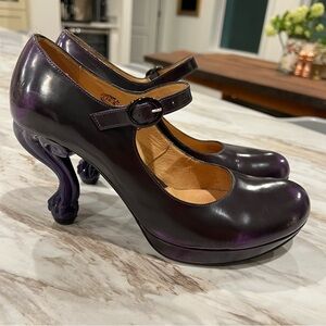 John Fleuvog Purple Mary Jane Heels Victorian Ball claw Heel Size 10.5 ELIZABETH